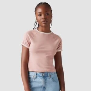 Levi’s ORACLE SHRUNKEN RINGER T-SHIRT Dusty Rose w/ White NWT